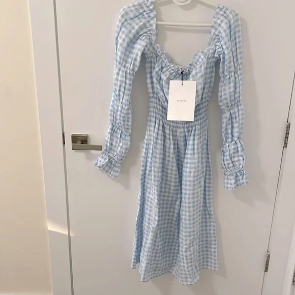 SLEEPER Atlanta Linen Dress  Blue Vichy - Picture 5 of 7